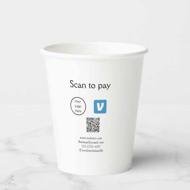 Q R code venmo scan to pay add logo social media Paper Cups (Front)
