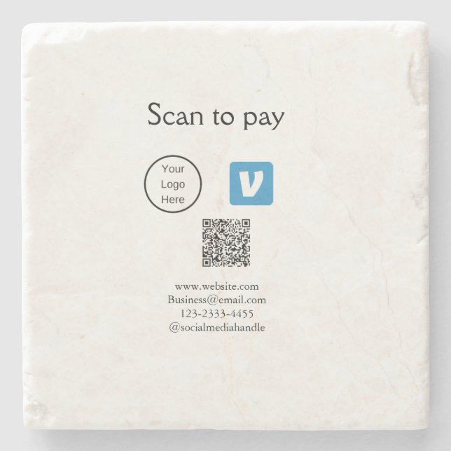 Q R code venmo scan to pay add logo social media Stone Coaster (Front)