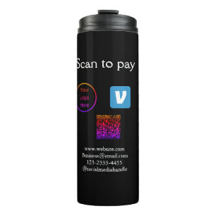 Q R code venmo scan to pay add logo social media Thermal Tumbler