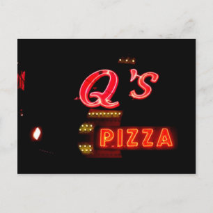 Q’s Pizzeria Vintage Neon Sign, Hillside Il. Postcard
