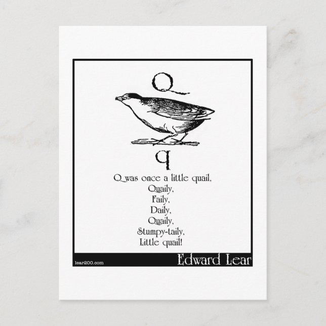Q was once a little quail postcard (Front)