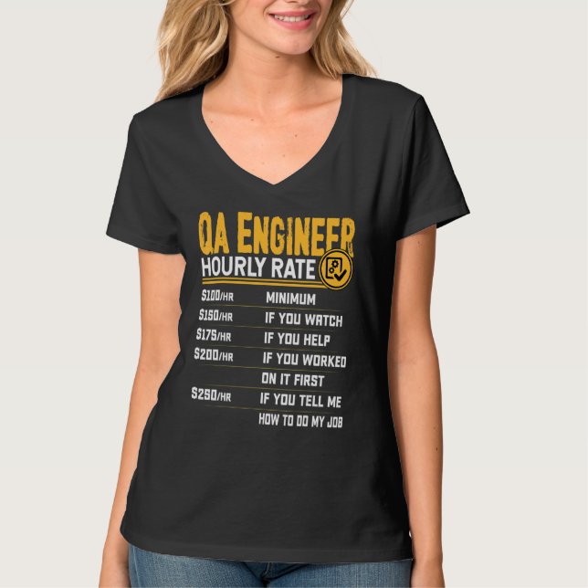 QA Engineer Hourly Rate Developer Programmer Coder T-Shirt (Front)