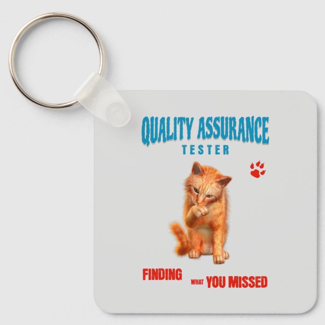 QA Tester Cat Humor Key Ring (Front)