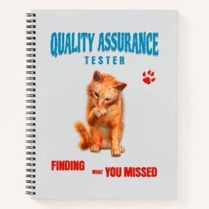QA Tester Cat Humor Notebook