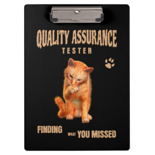 QA Tester Cat Humour Clipboard