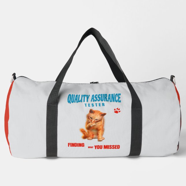 QA Tester Cat Humour Duffle Bag (Front)