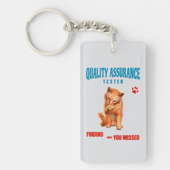 QA Tester Cat Humour Key Ring (Front)