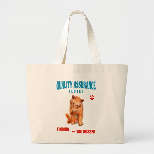 QA Tester Cat Humour Large Tote Bag (Front)