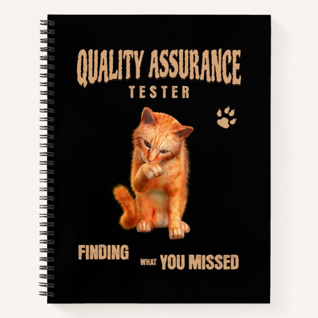 QA Tester Cat Humour Notebook (Front)