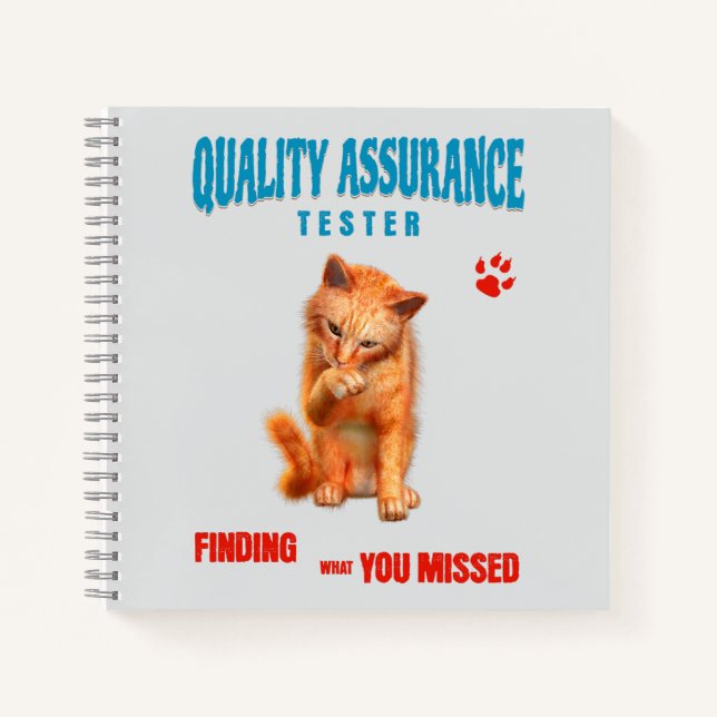 QA Tester Cat Humour Notebook (Front)