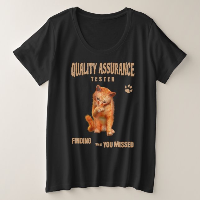QA Tester Cat Humour Plus Size T-Shirt (Design Front)