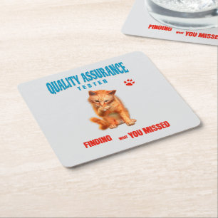 QA Tester Cat Humour Square Paper Coaster