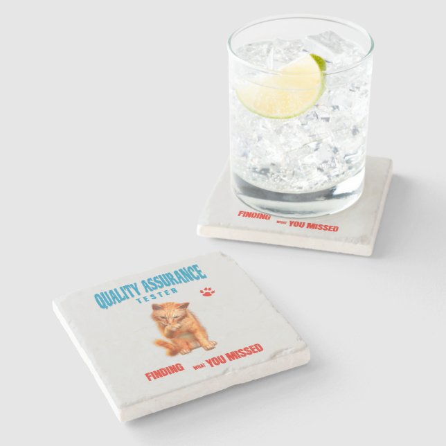 QA Tester Cat Humour Stone Coaster (Side)