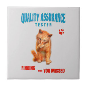 QA Tester Cat Humour Tile