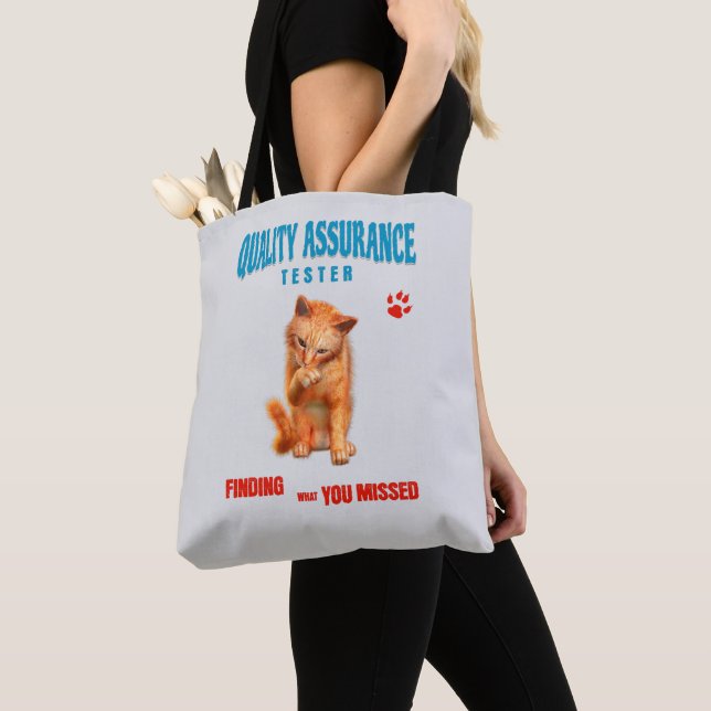 QA Tester Cat Humour Tote Bag (Close Up)