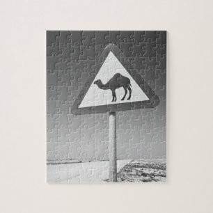 Qatar, Al Zubarah. Camel Crossing Sign-Road to Jigsaw Puzzle