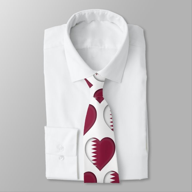 Qatar Flag Colours Heart Pattern Neck Tie (Tied)