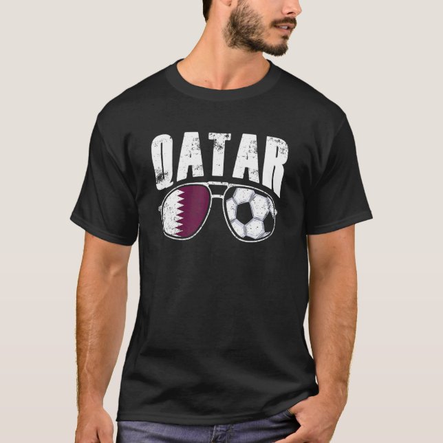 Qatar Flag Football Sunglasses Qataris Fan Soccer  T-Shirt (Front)
