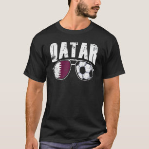 Qatar Flag Football Sunglasses Qataris Fan Soccer  T-Shirt