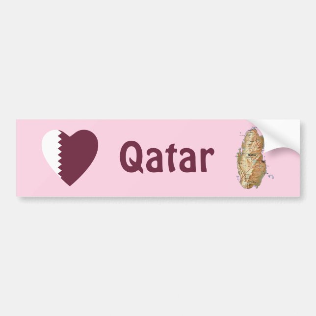 Qatar Flag Heart + Map Bumper Sticker (Front)