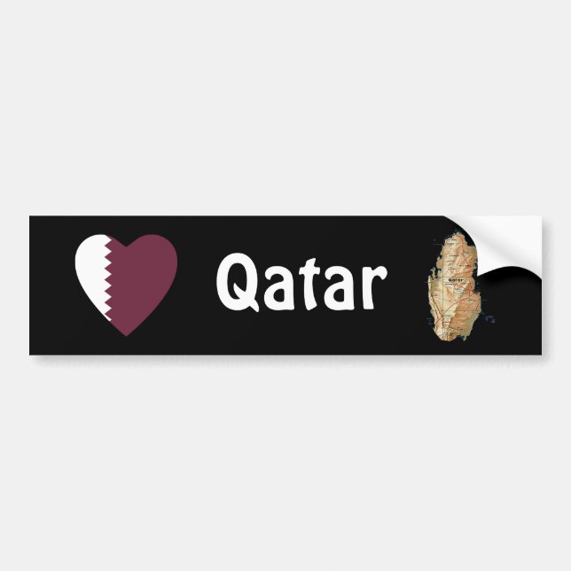 Qatar Flag Heart + Map Bumper Sticker (Front)
