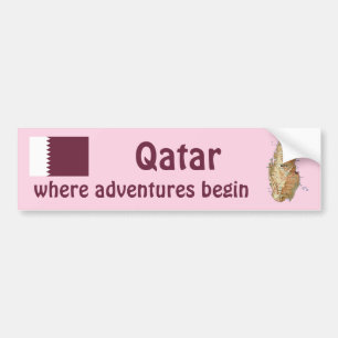 Qatar Flag + Map Bumper Sticker