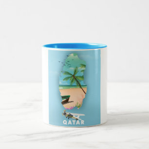 Qatar illustrated travel poster print Two-Tone coffee mug