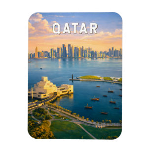 Qatar Illustration Travel Art Vintage Magnet