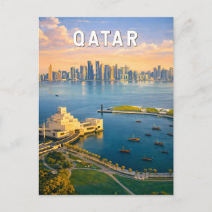 Qatar Illustration Travel Art Vintage Postcard