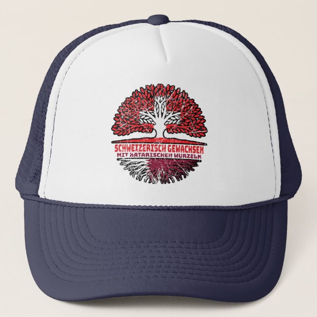 Qatar Qatari Swiss Switzerland Tree Root Trucker Hat (Front)
