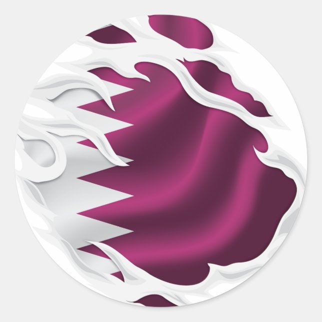 Qatar Ripped Flag Classic Round Sticker (Front)