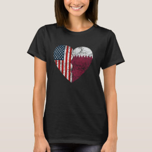 Qatari American Flags Heart United States Qatar R T-Shirt