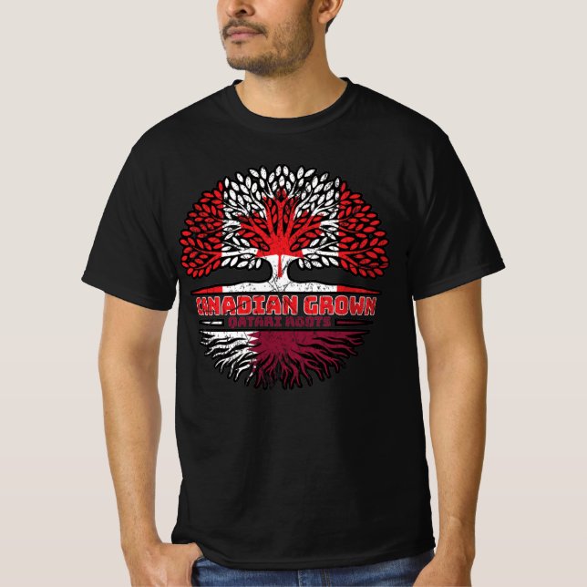Qatari Qatar Canadian Canada Tree Roots Flag T-Shirt (Front)