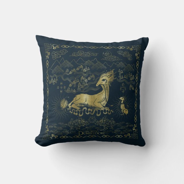 Qilin At Rest Golden Tapestry Cushion (Front)