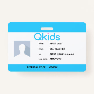 QKids ESL Teacher ID ID Badge