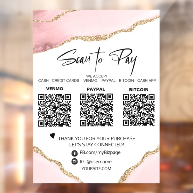*~* QR 3 PAYMENT Table Tent PINK AGATE (Sheet 2)