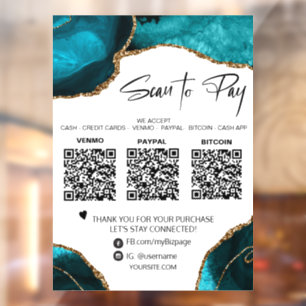*~* QR 3 PAYMENT Teal AGATE GOLD Window Decal