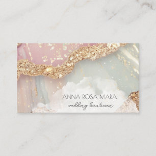 *~* QR Agate Aqua Mauve Gold Glitter  AP66 Luxe Business Card
