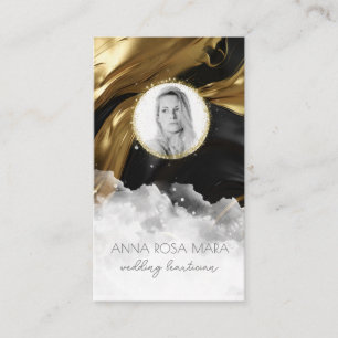 *~* QR Agate Marble PHOTO LOGO BLACK AP66 Gold Business Card