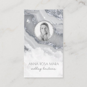 *~* QR Agate Marble PHOTO LOGO SILVER AP66 Grey Business Card