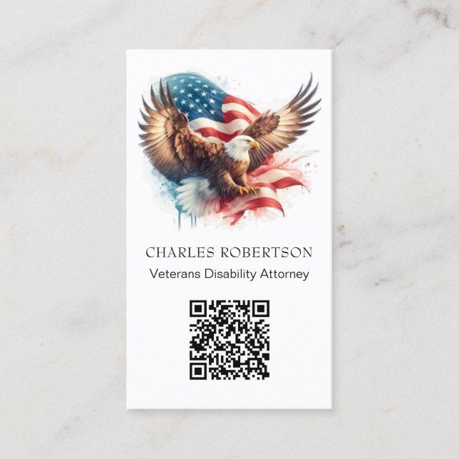 *~* QR AP16 American Flag PHOTO Bald Eagle  Business Card (Front)