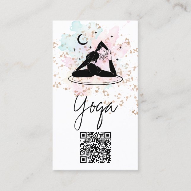 *~* QR AP33 Rainbow Spiritual Yoga Moon Business Card (Front)