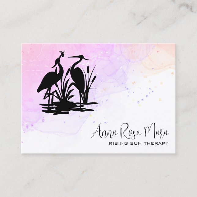 *~* QR  AP46 Elegant Ethereal Beach Marsh Heron Business Card (Front)