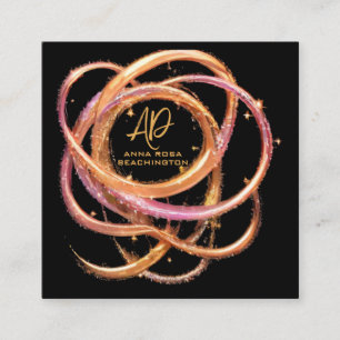 *~* QR AP65 Gold Rings Black Glitter Square Business Card