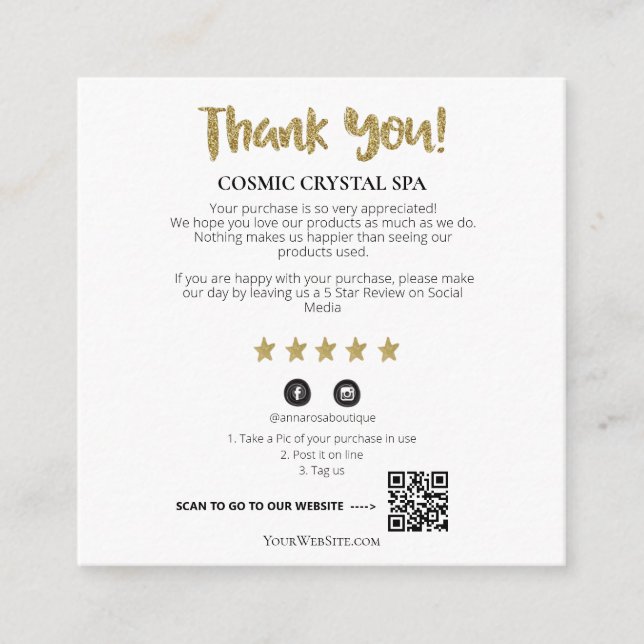 *~* QR - AP8 THANK YOU Gold Star Review Enclosure Card (Front)