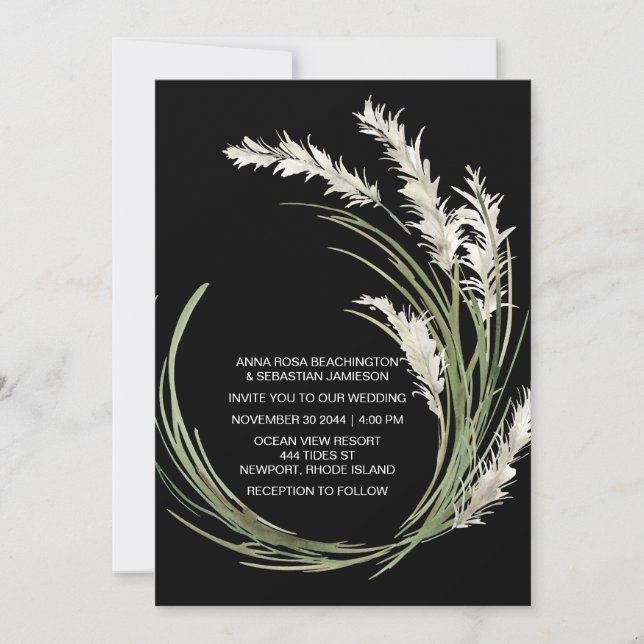 *~* QR AR21 RSVP Pampas Grass Botanical WEDDING Invitation (Front)