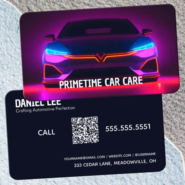 🚨 QR Auto Detailer Neon Business Card (QR Auto Detailer Neon Business Cards)