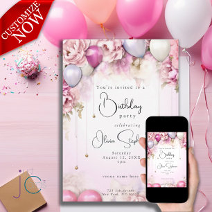 QR Birthday Shades of Magenta  Invitation
