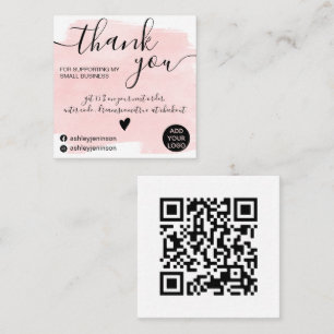 Qr brushstroke watercolor pink order thank you square business card