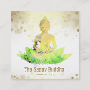 *~* QR Buddha Lotus Floral Botanical Watercolor Square Business Card